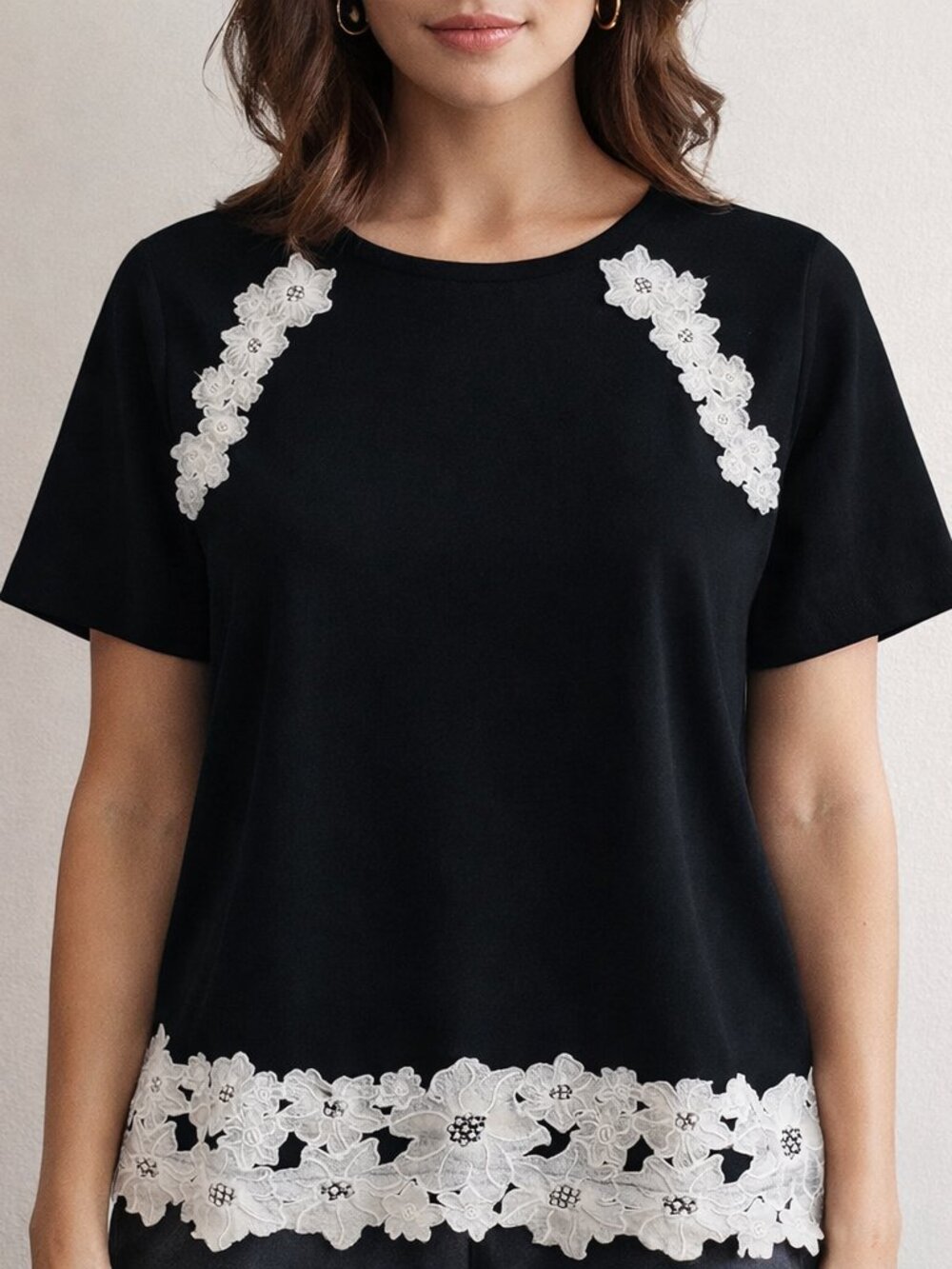 kate spade Black Top with White Floral Lace Accents